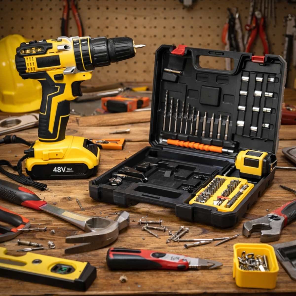 Kit Furadeira e Parafusadeira Sem Fio MaxPro 48V Completo + Maleta de Acessórios e 2 Baterias Grátis