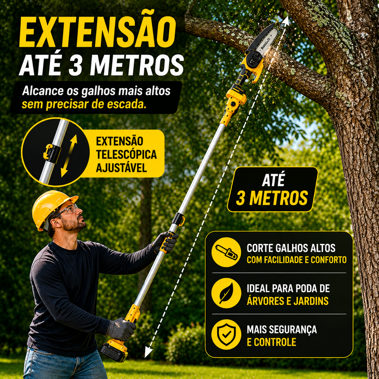 Mini Motosserra Elétrica Portátil + 4 Baterias e Bolsa de Ferramentas Grátis