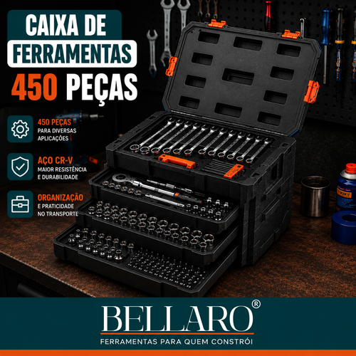 Caixa de Ferramentas Completa com 450 Peças em Aço Inoxidável