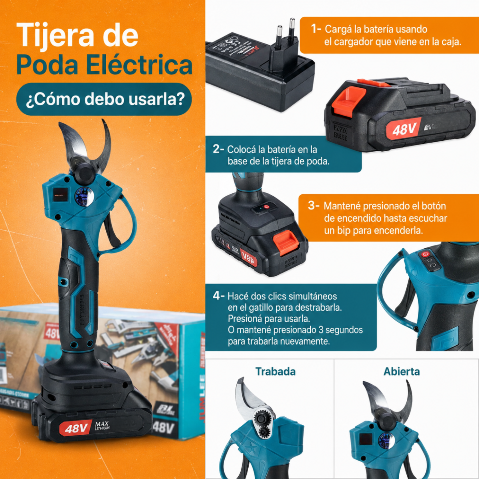 Podador de Galhos Elétrico Sem Fio com Haste Extensora 600W + 2 Baterias e Bolsa Grátis
