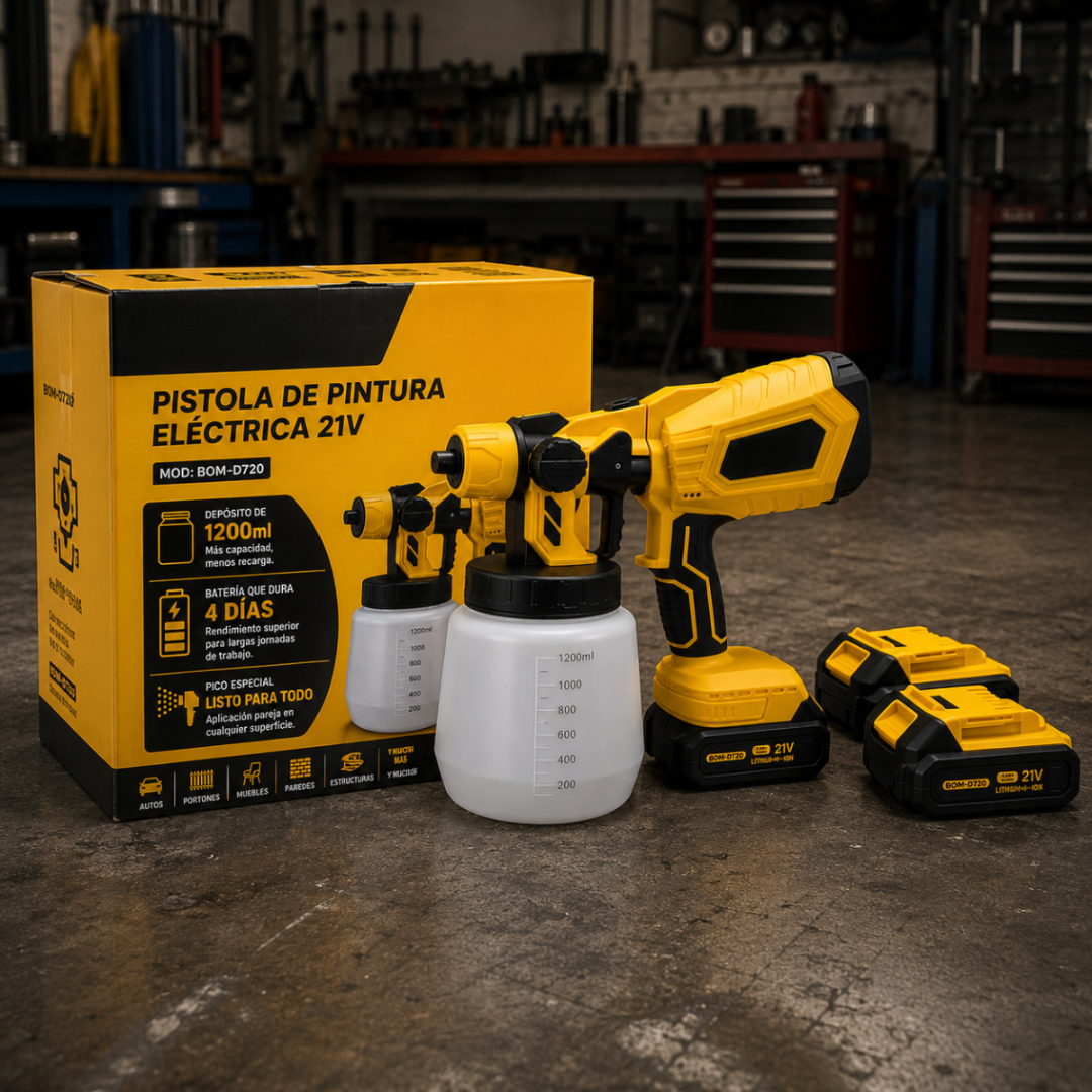 Pistola de Pintura Elétrica Sem Fio 1200ml Bivolt + 2 Baterias Extras Grátis