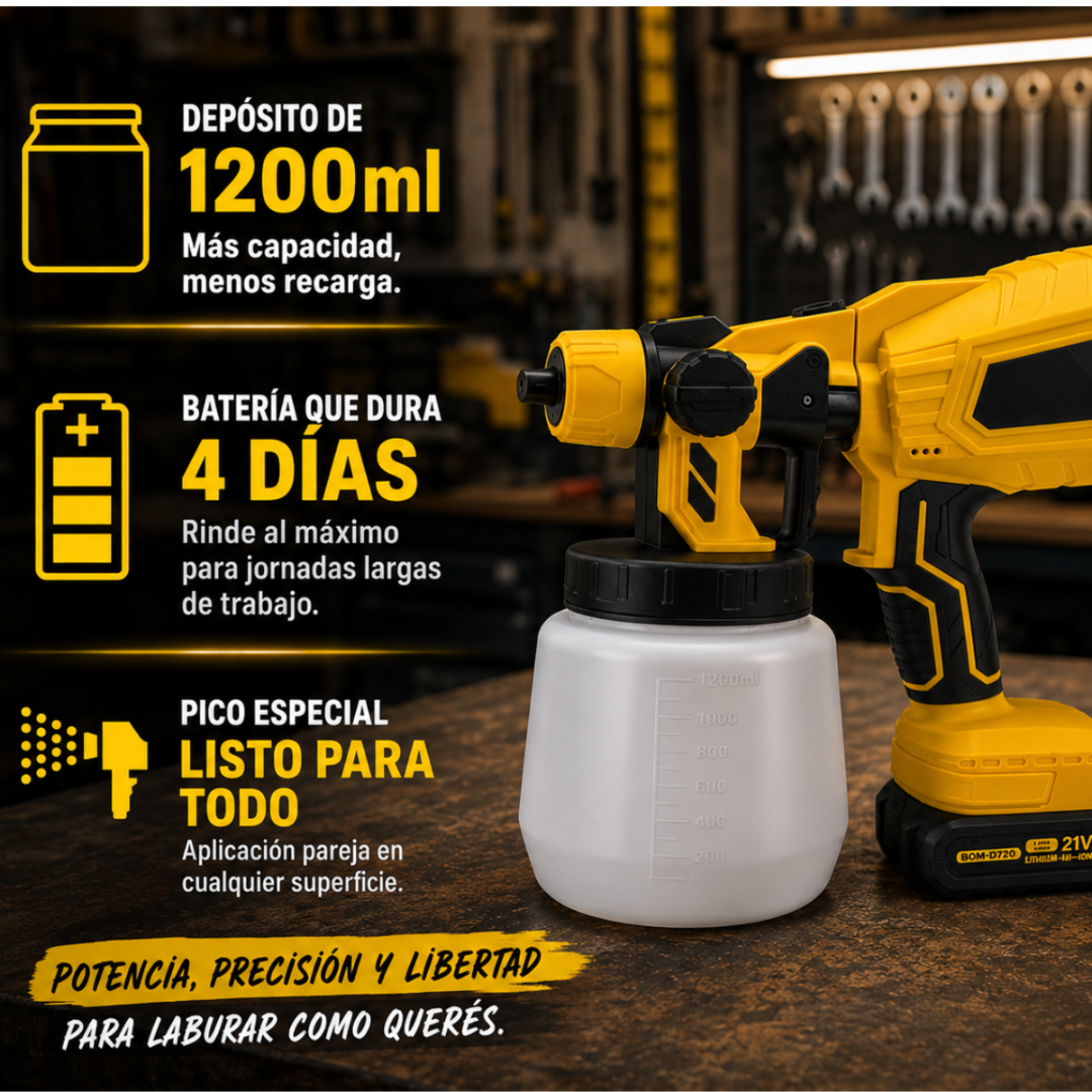Pistola de Pintura Elétrica Sem Fio 1200ml Bivolt + 2 Baterias Extras Grátis
